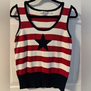 Tommy Hilfiger VTG Striped Red White Blue Star Ribbed Knit Sweater Vest Preppy L